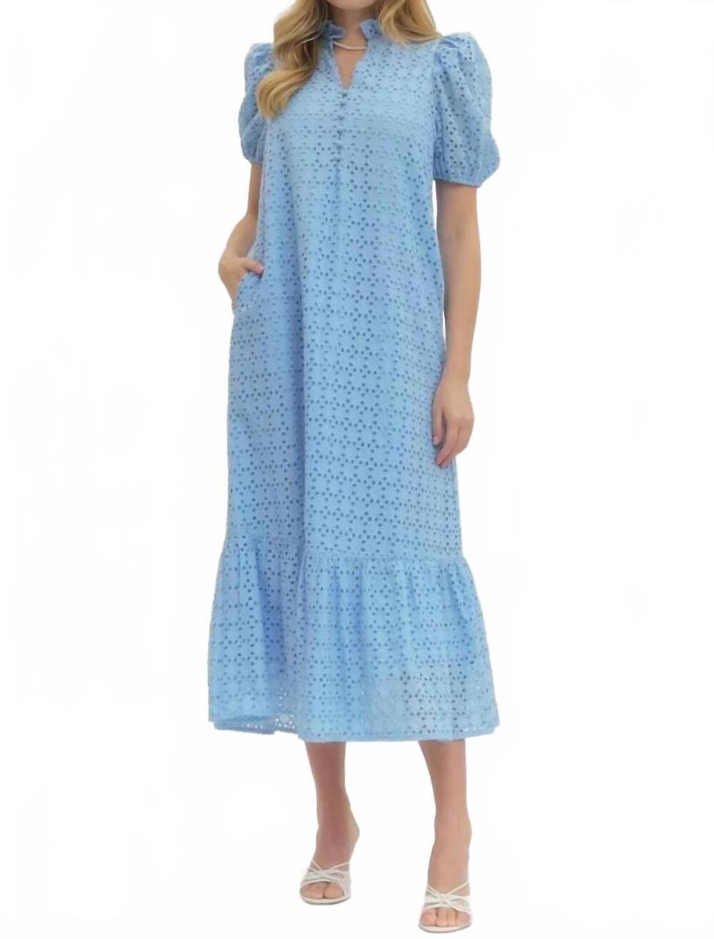 NEW ENTRO summer in eyelet midi dress in blue